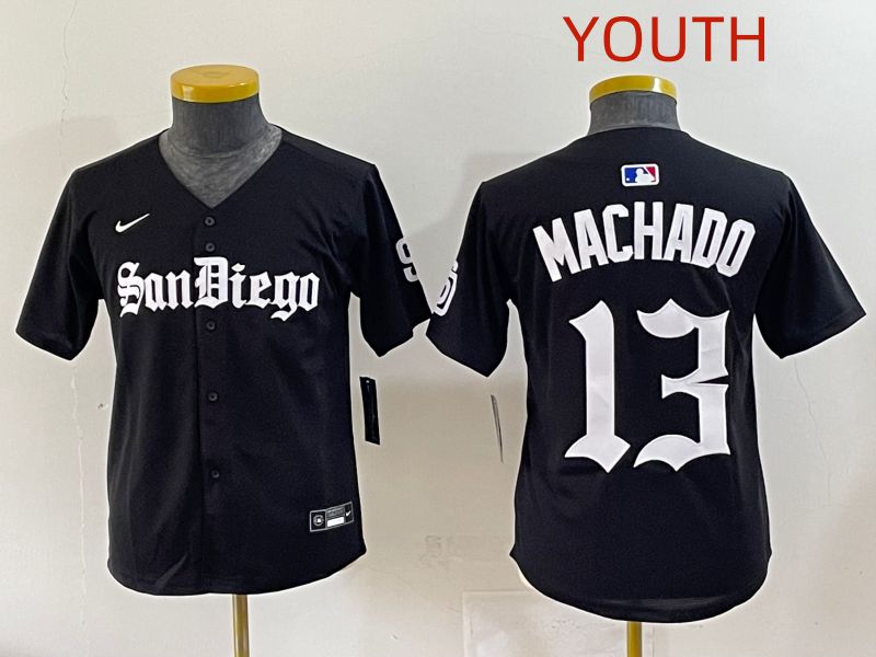 Youth 2025 San Diego Padres #13 Machado Black Five generations Joint Name Nike MLB Jersey style 1->youth mlb jersey->Youth Jersey